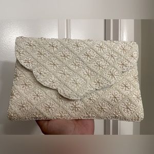 Beaded Ivory Scallop Clutch Bag